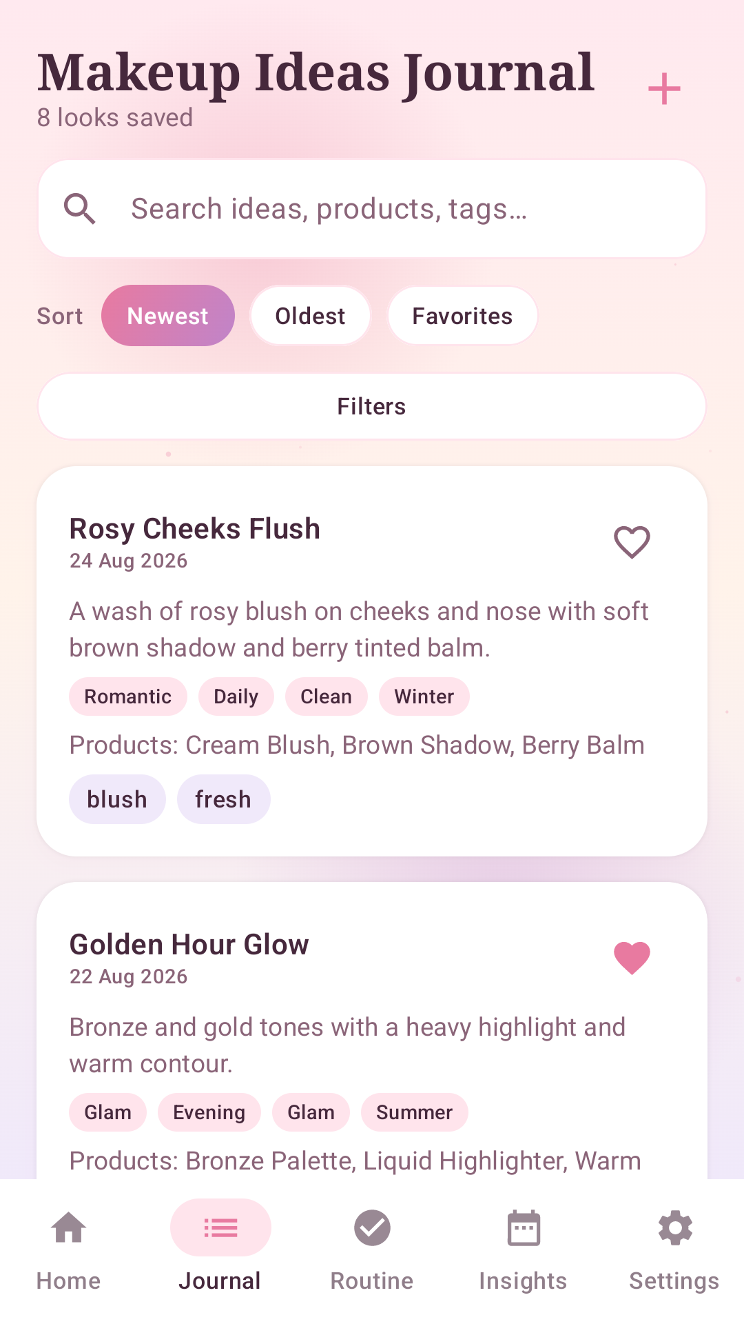 Beauty Journal makeup ideas journal screen