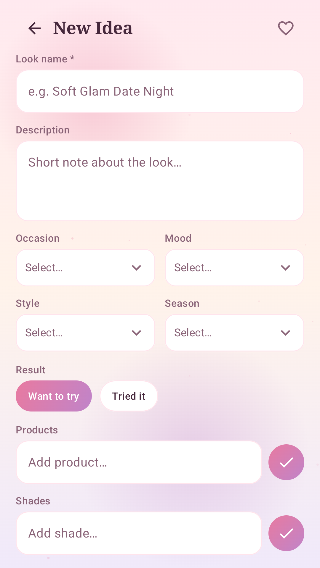 Beauty Journal new beauty idea screen
